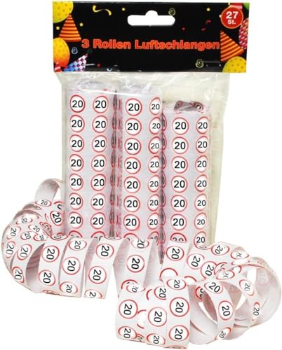 Udo Schmidt 10300 Luftschlangen-3 Rollen je 9 Stk. -Verkehrszeichen rot/weiß-Zahl: 20 von Schmidt