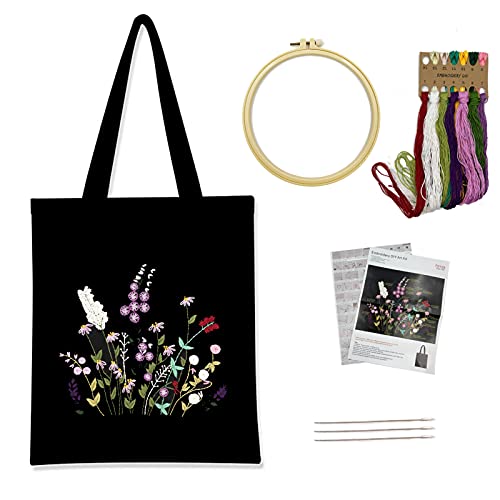 Embroidery kit for Beginners with Pattern Canvas Tote Bag - Arts and Crafts Supplies DIY Needlepoint Kits for Adults,Include Bag, Bamboo Embroidery Hoops,Color Threads and Needles (Style 1) von Ueeqito