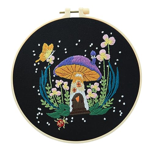 Mushroom Embroidery kit with Patterns and Instructions for Beginners Cross Stitch Kits for Adults, Including Plastic Embroidery Rings, Colored Threads and Needles Tools (Style 1) von Ueeqito