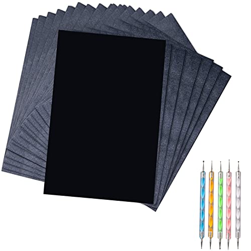 50 Blatt Kohlepapier Schwarz Graphitpapier Transferpapier und 5 Stück Ballprägungsstifte für Holz, Papier, Leinwand und andere Kunsthandwerk Oberflächen (Black-50) von Ueerdand