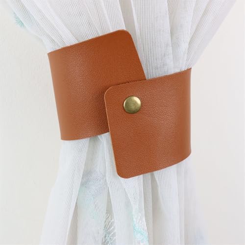 2 Stück Leder Vorhang Raffhalter Vorhang Schnalle Vintage Vorhang Raffhalter Leder Gardinenstange Halter für Zuhause Wohnzimmer Schlafzimmer (Braun) von Ueiwffzo