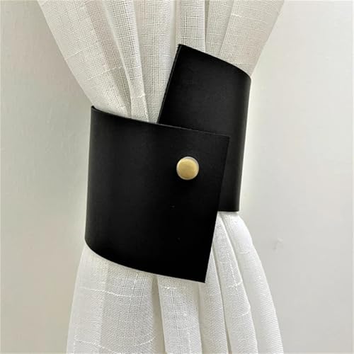 2 Stück Leder Vorhang Raffhalter Vorhang Schnalle Vintage Vorhang Raffhalter Leder Gardinenstange Halter für Zuhause Wohnzimmer Schlafzimmer (Schwarz) von Ueiwffzo