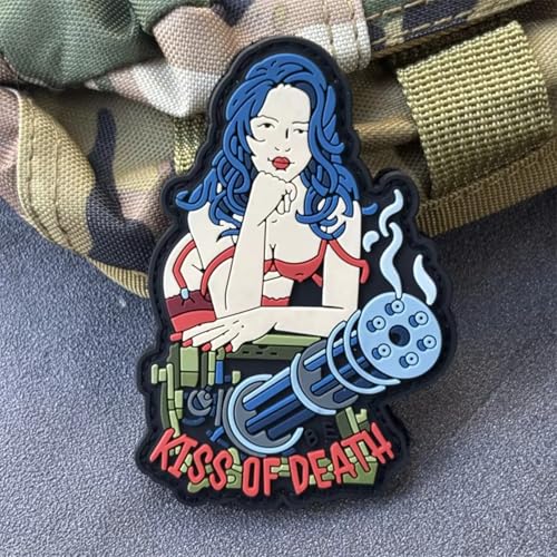 Klett Patch "KISS OF DEATH" Patches Klett Militär PVC Aufnäher DIY Deko Klettpatches Für Rucksack Bundeswehr Jacke von Ueiwffzo