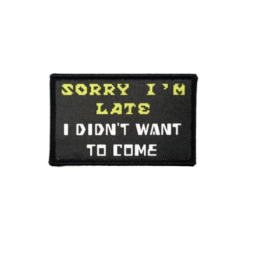 Klett Patches lustiger, 'Sorry, I'm late' Aufnäher mit Stickerei, Taktisch Militär Patch, Aufnäher für Taktische Kleidung Rucksack Baseballkappe Uniform Klett Patches lustiger, 'Sorry, I'm late' Aufnäher mit Stickerei, Taktisch Militär Patch, Aufnäher für Taktische Kleidung Rucksack Baseballkappe Uniform von Ueiwffzo
