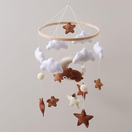 Ueiwffzo Mobile Baby Windspiele Bär, 3D Wolke und Stern Mobile Baby Bettglocke mit Filzbällen, Hängende Bettglocke, Mobile Windspiel Neugeborenen Geschenk (C) von Ueiwffzo