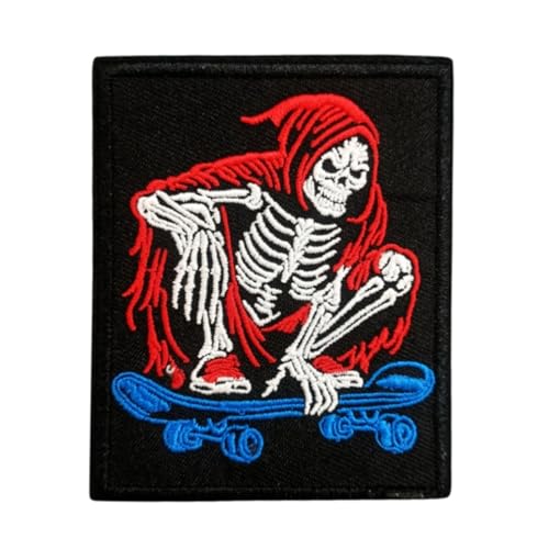 Patches Klett, Skelett und Skateboard Stickerei Aufnäher, Militär Aufkleber Abzeichen, Moral-Patch für Taktische Kleidung Rucksack Baseballkappe Uniform von Ueiwffzo