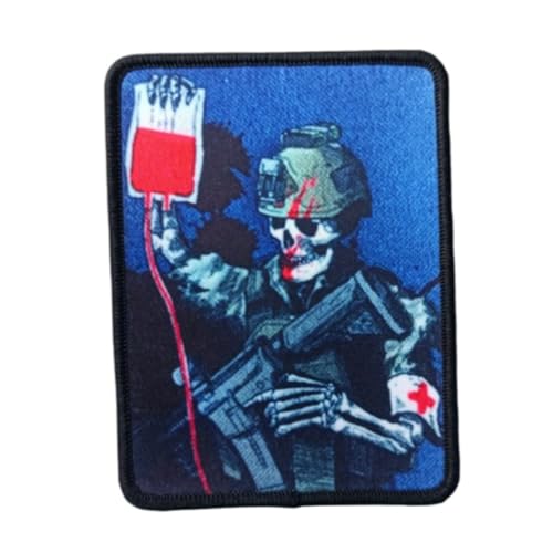 Patches Klett, Verwundeter Skelett-Soldat Stickerei Aufnäher, Militär Aufkleber Abzeichen, Moral-Patch für Taktische Kleidung Rucksack Baseballkappe Uniform von Ueiwffzo