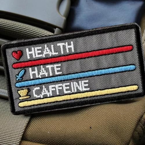 Stickerei Patches Klett Militär Fun Patch Für Taktische Kleidung Rucksack Baseballkappe Weste Hundegeschirr (Health, Hate, Caffeine) von Ueiwffzo