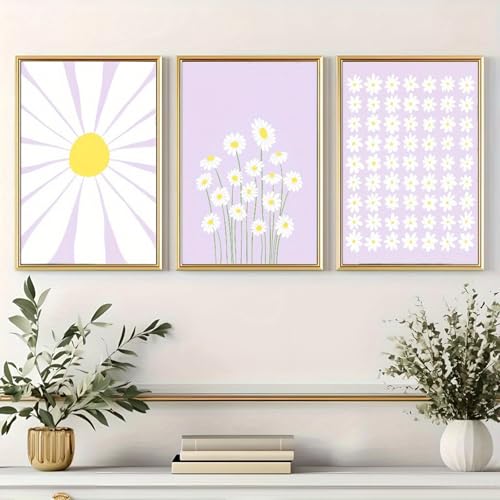 Ueiwffzo 3er Poster Set, Gänseblümchen Deko Kinderzimmer Bilder Set, Wandbilder Babyzimmer Wandposter bilder Set Mädchen Kinderzimmer mädchen deko für Babyzimmer (40x50cm) von Ueiwffzo