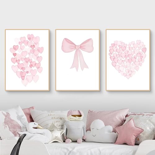 Ueiwffzo 3er Poster Set Bilder Kinderzimmer Rosa Liebesmuster Bilder, Babyzimmer Deko Leinwand Bilder Wandbilder, Rosa Wandposter Kinderzimmer Deko, Ohne Rahmen (21x30cm) von Ueiwffzo