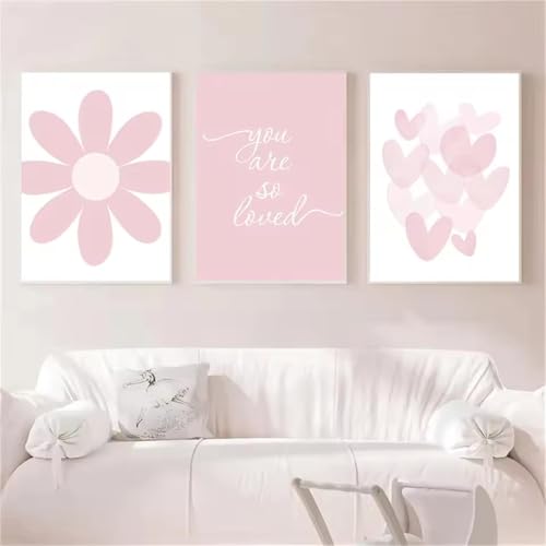 Ueiwffzo 3er Set Poster Rosa Bilder Kinderzimmer Rosa Blume Bilder, Leinwand Bilder Wandbilder, Rosa Poster Kunstdrucke, Mädchen Kinderzimmer Deko, Ohne Rahmen (40x50cm) von Ueiwffzo