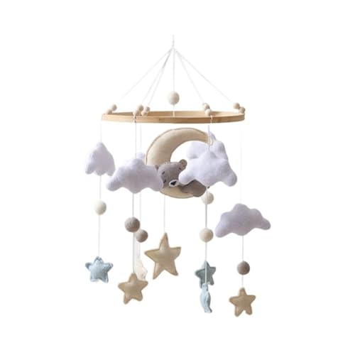 Ueiwffzo Mobile Baby Windspiele Bär, 3D Wolke und Stern Mobile Baby Bettglocke mit Filzbällen, Hängende Bettglocke, Mobile Windspiel Neugeborenen Geschenk (A) von Ueiwffzo