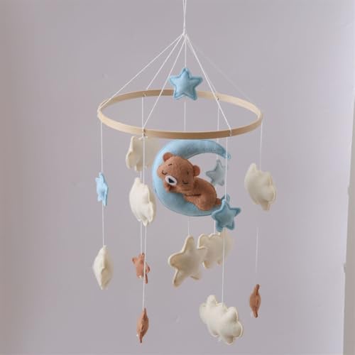 Ueiwffzo Mobile Baby Windspiele Bär, 3D Wolke und Stern Mobile Baby Bettglocke mit Filzbällen, Hängende Bettglocke, Mobile Windspiel Neugeborenen Geschenk (B) von Ueiwffzo