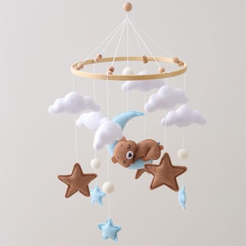 Ueiwffzo Mobile Baby Windspiele Bär, 3D Wolke und Stern Mobile Baby Bettglocke mit Filzbällen, Hängende Bettglocke, Mobile Windspiel Neugeborenen Geschenk (D) von Ueiwffzo