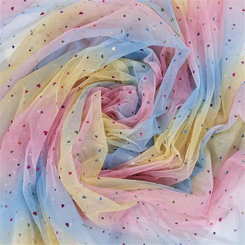 Ueiwffzo Regenbogen Tüll Stoffe zum Nähen Meterware zum Dekorieren Basteln 150 * 200cm Stoff für Gardine Vorhänge Tischdecken Deko Schals (Stil 1) von Ueiwffzo