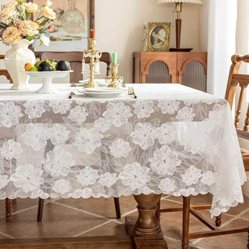 Ueiwffzo Spitzentischdecke, Tischdecke Vintage Bestickte Rechteckig Boho Spitze Blumenmuster Hochzeitstischdecke Tischdeko, Outdoor Tischdecke Für Hochzeit Party (140 * 100cm) von Ueiwffzo