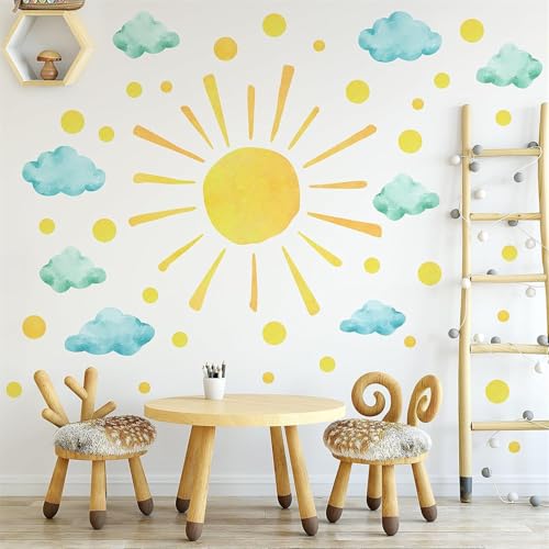 Wandsticker Kinderzimmer, Wolke Sonne Wandtattoo Wandaufkleber, PVC Kinder Aufkleber Wand, Wanddeko Sticker Geschenk für Kinder von Ueiwffzo