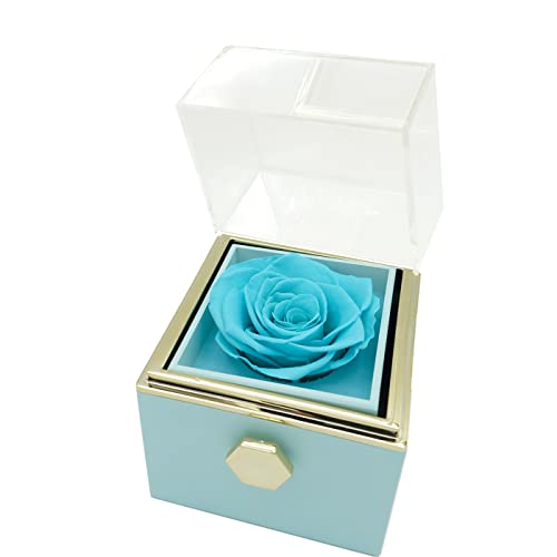 Konservierte Blumen Wunderschöne Schmuckschatulle, Kreative Drehbare Ringbox, Ohrring Halskette Schmuck Fall Geschenkboxen (Blau) von Uekelu