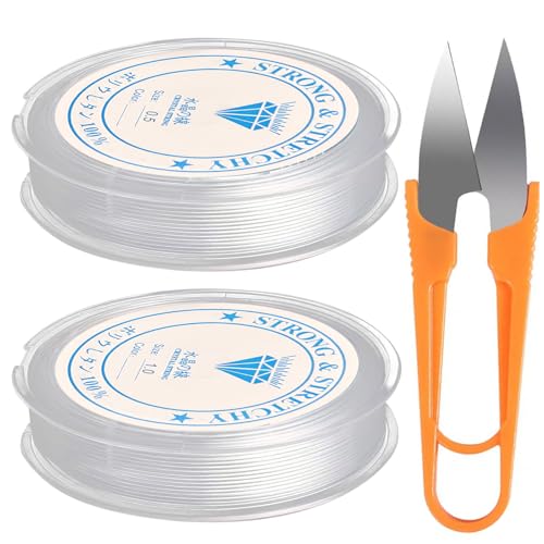 2 Spule Gummiband für Armbänder,0.5mm*18m,1mm*5m mit Schere,Transparent Schmuckfaden Nylonschnur für Schmuckherstellung,Transparente Armband Gummiband Elastisch Armbänder (Farbe der Schere zufällig) 2 Spule Gummiband für Armbänder,0.5mm*18m,1mm*5m mit Schere,Transparent Schmuckfaden Nylonschnur für Schmuckherstellung,Transparente Armband Gummiband Elastisch Armbänder (Farbe der Schere zufällig) von Uheltosly