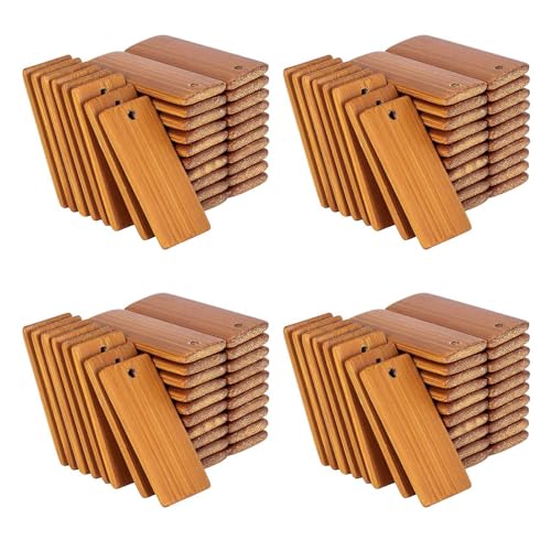 Uhidka 400 Stück 45 x 20 mm Rechteckige Holzanhänger für Schlüsselanhängerringe, Bambus-Schlüsselringanhänger Aus Unbehandeltem von Uhidka