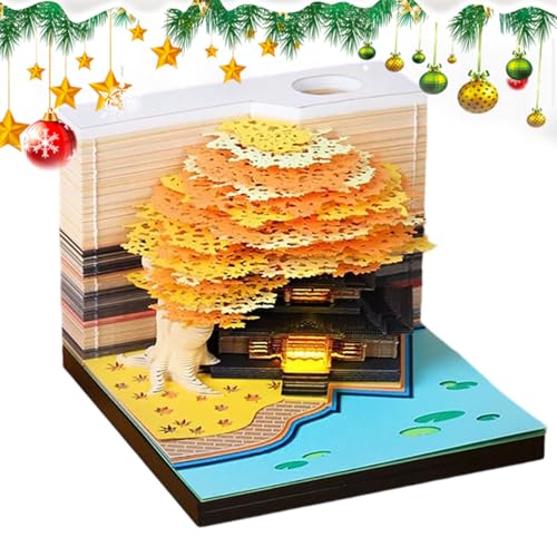 Uhngw 3D-Kalender 2026, 3D-Papier-Skulptur-Kalender, Kunst-Notizblock mit hellem Blumenbaumhaus-Design für Schule, Workout, Pendler, Lehrer, Zuhause, Urlaub von Uhngw