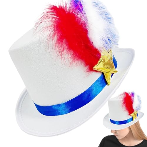 Uhngw Patriotischer Zylinder - Sternflagge Patriotischer Federhut - Festlicher Party-Kopfschmuck Lustiges Kostümzubehör Karneval Kopfbedeckung für Damen Herren Erwachsene von Uhngw