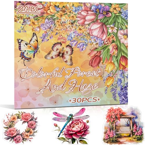 Mehrfarbiges Garten-Motiv Sticker-Set für Scrapbooking & Junk Journal - 30 Bögen PET-Aufkleber (TZ-005-004) von Uideyvi