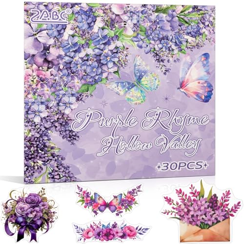 Purple Garden Scene Theme Sticker-Set für Scrapbooking - 30 PET-Aufkleber, Vintage Journaling Sticker (TZ-005-003) von Uideyvi