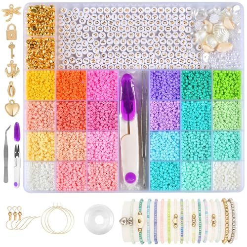 UieaMsio Perlen für Armbänder Pastell, 3mm Perlen Set, 24 Bunte Makkaron Matte Glasperlen zum Auffädeln, Perlen zum Auffädeln für DIY Bracelet Making Feiertage Partys Weihnachten von UieaMsio