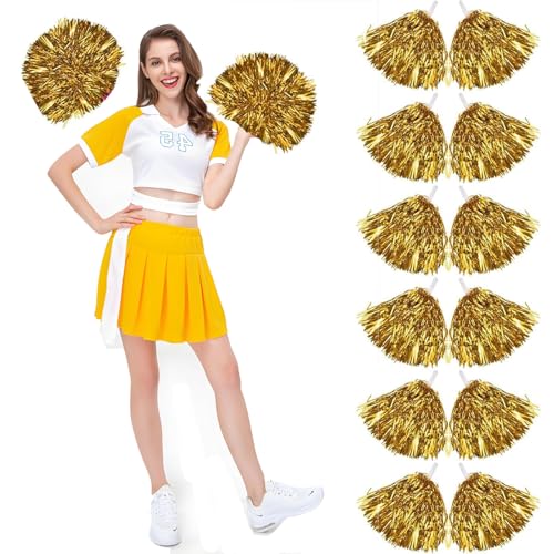 UieaMsio 12 Stück Cheerleading Pompons,Cheerleader Pompons Handblumen,Bright Metallic Cheers Ball,Metallfolie Cheerleading Pom Poms für Sports Wettbewerb Karnevalspartys Verwendet-A (A) von UieaMsio