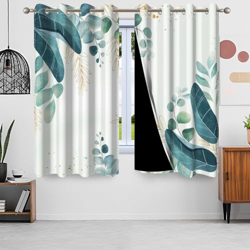 Gardinen Eukalyptus, Uiiooazy Vorhang Grün Gold Blätter Pflanzen Schlafzimmer Vorhäng Blickdicht Schattierungsvorhänge Gardine Lichtundurchlässig Fenstervorhang für Wohnzimmer Balkon Fenster 140x145cm Gardinen Eukalyptus, Uiiooazy Vorhang Grün Gold Blätter Pflanzen Schlafzimmer Vorhäng Blickdicht Schattierungsvorhänge Gardine Lichtundurchlässig Fenstervorhang für Wohnzimmer Balkon Fenster 140x145cm von Uiiooazy