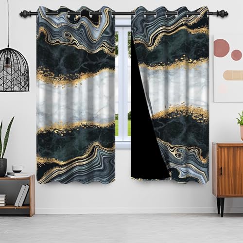 Uiiooazy Gardinen Marmoroptik, Vorhang Abstrakte Schwarz Weiß Marmoriert Blickdicht Vorhänge Polyester Gardinen mit Ösen Verdunklungsvorhänge für Wohnzimmer Schlazimmer Fenster, 2er Set, 140x225cm von Uiiooazy