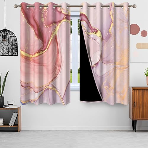 Uiiooazy Gardinen Rosa Gold, Vorhänge Marmor Optik Abstrakt Moderne Thermovorhang Blickdicht Polyester Vorhang Verdunkelungsvorhänge mit Ösen für Schlafzimmer Wohnzimmer Kinderzimmer, 140x225cm von Uiiooazy