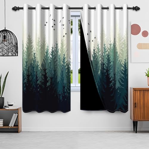 Uiiooazy Gardinen Wald, Vorhänge Grün Blätter Pflanzen Baum Waldmotiv Thermovorhange Blickdicht Polyester Vorhang Verdunkelungsvorhänge mit Ösen für Schlafzimmer Wohnzimmer Kinderzimmer, 140x245cm von Uiiooazy