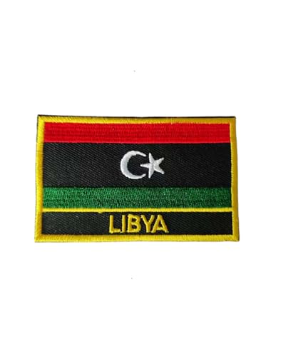 Uijokdef 1 x multinationaler Flaggenaufnäher zum Aufbügeln oder Aufnähen, bestickt, taktisch, Militär, nationaler multinationaler Aufnäher (Libyen) von Uijokdef