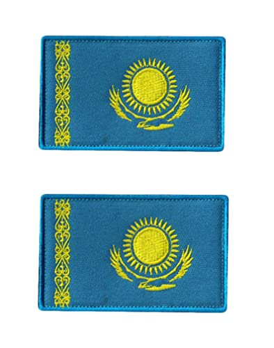 Uijokdef 2 Stück Kasachstan-Flaggen-Aufnäher, Klettverschluss, bestickt, taktisch, militärisch, national, Kasachstan, Patch (Kasachstan) von Uijokdef