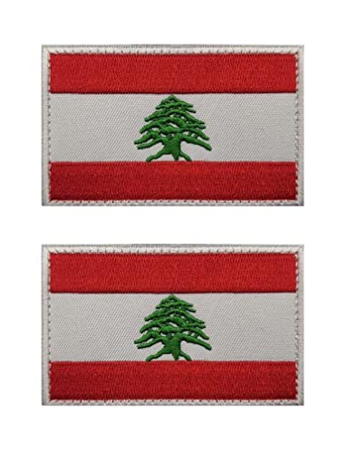 Uijokdef 2 Stück Libanon-Flaggen-Aufnäher, Klettverschluss, bestickt, taktisch, militärisch, national, Libanon, Patch (Libanon) von Uijokdef