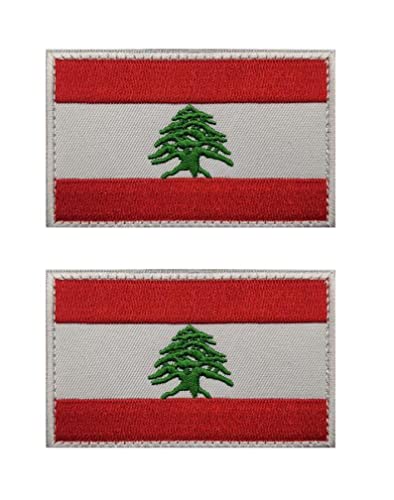 Uijokdef Aufnäher mit asiatischer Flagge, Klettverschluss, bestickt, taktisch, Militär, Nationalasien, Libanon, 2 Stück von Uijokdef