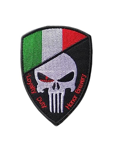 Uijokdef Aufnäher mit Totenkopf und Italien-Flagge, Klettverschluss, bestickt, taktisch, Militär, National, Italien (Italien), 1 Stück von Uijokdef