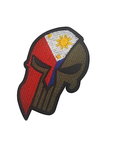 Uijokdef Aufnäher mit Totenkopf- und Philippinen-Flagge, Klettverschluss, bestickt, taktisch, Militär, Nationale Philippinen (Philippinen) von Uijokdef