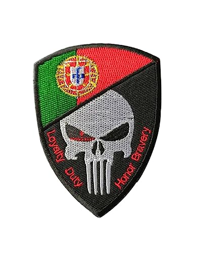 Uijokdef Aufnäher mit Totenkopf- und Portugal-Flagge, Klettverschluss, bestickt, taktisch, Militär, National, Portugal, 1 Stück von Uijokdef