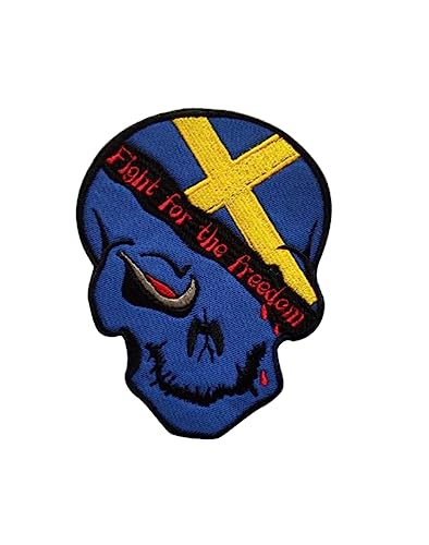 Uijokdef Aufnäher mit Totenkopf- und Schweden-Flagge, Klettverschluss, bestickt, taktisch, Militär, National, Schweden (Schweden) von Uijokdef