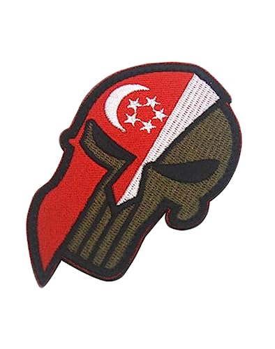 Uijokdef Aufnäher mit Totenkopf und Singapur-Flagge, zum Aufbügeln oder Aufnähen, bestickt, taktisch, Militär, National, Singapur (Singapur) von Uijokdef