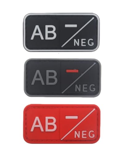 Uijokdef Blutgruppen-Patch-Set, Neg, taktischer Typ, negativ, 3D-PVC-Gummi-Verschluss, 5,1 x 2,5 cm (AB), 3 Stück von Uijokdef