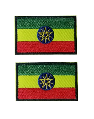 Uijokdef Uijokdef Aufnäher mit Äthiopien-Flagge, Klettverschluss, bestickt, taktisch, Militär, Nationaläthiopien, 2 Stück von Uijokdef