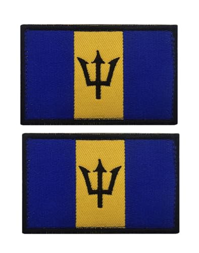 Uijokdef Uijokdef Aufnäher mit Barbados-Flagge, Klettverschluss, bestickt, taktisch, Militär, National-Barbados, 2 Stück von Uijokdef