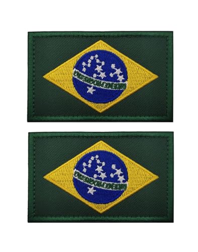 Uijokdef Uijokdef Aufnäher mit Brasilien-Flagge, Klettverschluss, bestickt, taktisch, Militär, Nationalflagge Brasilien, 2 Stück von Uijokdef