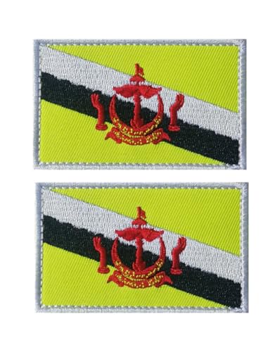 Uijokdef Uijokdef Aufnäher mit Brunei-Flagge, Klettverschluss, bestickt, taktisch, Militär, Nationalflagge Brunei, 2 Stück von Uijokdef