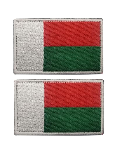Uijokdef Uijokdef Aufnäher mit Madagaskar-Flagge, Klettverschluss, bestickt, taktisch, Militär, Nationalmannschaft, Madagaskar, 2 Stück von Uijokdef