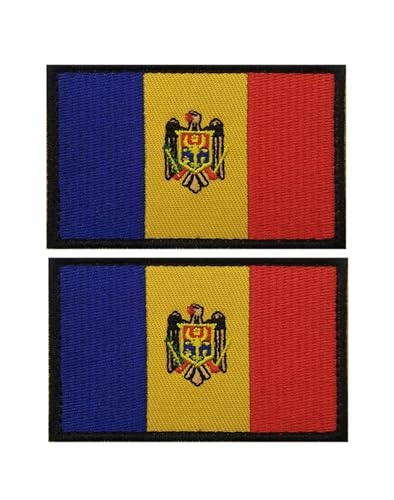 Uijokdef Uijokdef Aufnäher mit Moldawien-Flagge, Klettverschluss, bestickt, taktisch, Militär, National, Moldawien, 2 Stück von Uijokdef